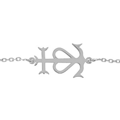 Bracelet en argent rhodié chaîne maille forçat et croix camarguaise 15+3cm