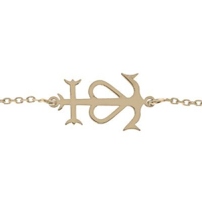 Bracelet en argent et dorure jaune chaîne maille forçat et croix camarguaise 15+3cm