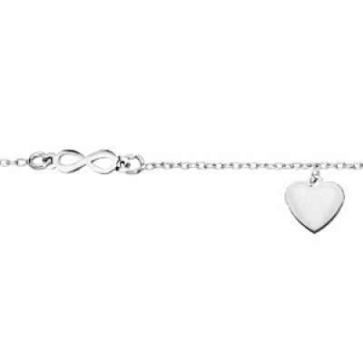 Bracelet en argent rhodié chaîne avec pampille coeur et infini 16+3cm