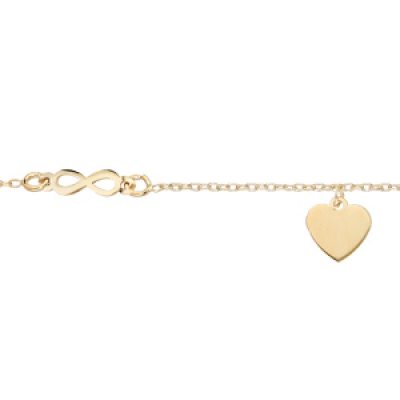 Bracelet en argent rhodié et dorure jaune chaîne avec pampille coeur et infini 16+3cm