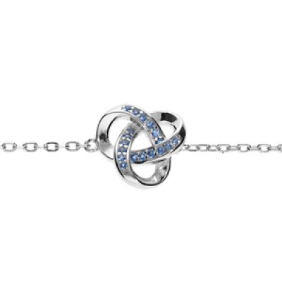 Bracelet en argent rhodié chaîne avec noeud d'oxydes bleu ciel sertis 16+3cm