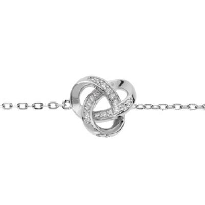 Bracelet en argent rhodié chaîne avec noeud d'oxydes blancs sertis 16+3cm
