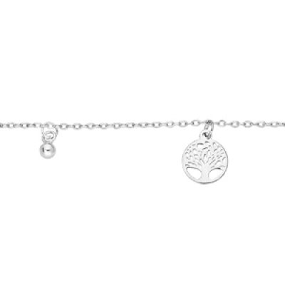 Bracelet en argent rhodié chaîne avec pampilles arbre de vie et boules 16+3cm