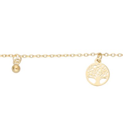 Bracelet en argent et dorure jaune chaîne avec pampilles arbre de vie et boules 16+3cm