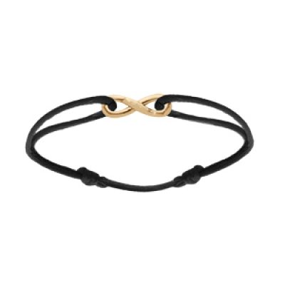 Bracelet en argent et doré cordon noir coulisant avec motif infini 6 x 19mm
