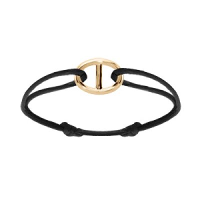 Bracelet en argent doré cordon noir coulisant avec maille marine 13 x 18mm