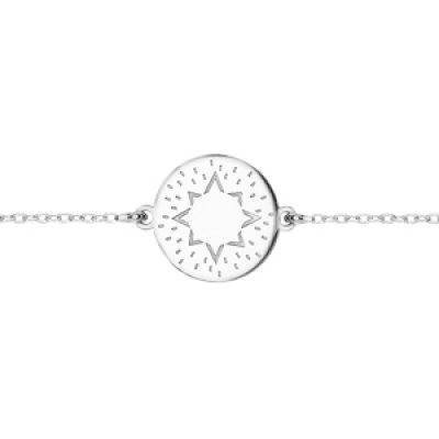 Bracelet en argent rhodié chaîne avec pastille soleil au centre 17+3cm