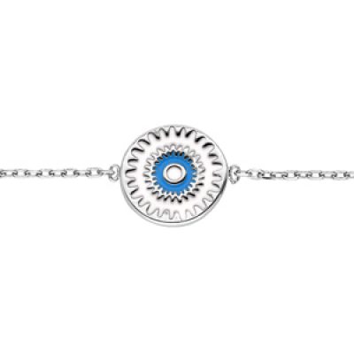 Bracelet en argent rhodié chaîne avec pastille au coeur bleu 16+3cm