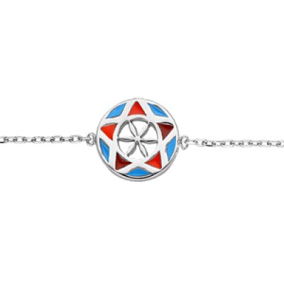 Bracelet en argent rhodié chaîne avec étoile sur rond coloré 16+3cm