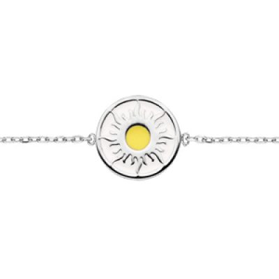 Bracelet en argent rhodié chaîne avec soleil coeur jaune 16+3cm