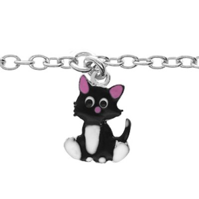Bracelet en argent rhodié chaîne avec pampille chat et motifs infini 12