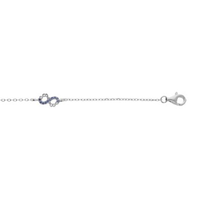 Bracelet en argent rhodié chaîne avec 3 motifs infini avec oxydes bleus sertis 15+3cm