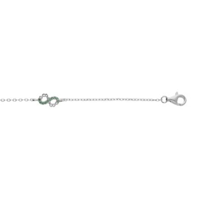Bracelet en argent rhodié chaîne avec 3 motifs infini avec oxydes verts sertis 15+3cm