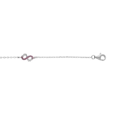 Bracelet en argent rhodié chaîne avec 3 motifs infini avec oxydes roses sertis 15+3cm