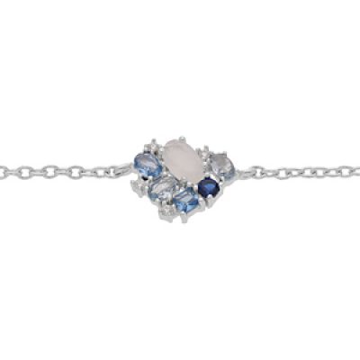 Bracelet en argent rhodié chaîne avec géométrie d'oxydes bleus et blancs 16+2cm