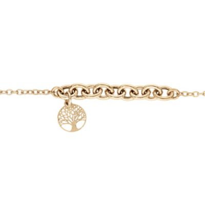 Bracelet en argent et dorure jaune chaîne avec mailles avec pampille arbre de vie 16+3cm