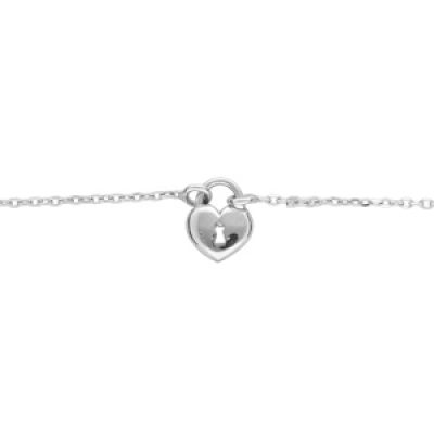 Bracelet en argent rhodié chaîne avec coeur serrure 16+3cm