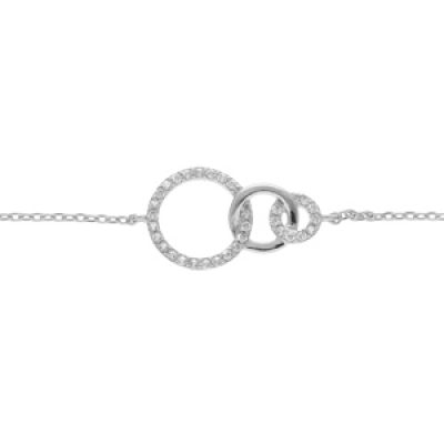 Bracelet en argent rhodié chaîne avec 3 ronds lisse et avec oxydes blancs sertis 16+3cm