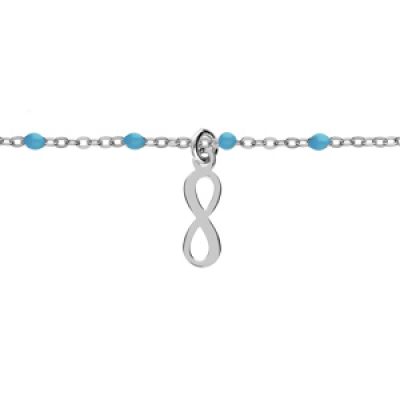 Bracelet en argent rhodié chaîne avec boules couleur turquoise 15+3cm