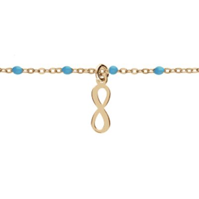 Bracelet en argent et doré chaîne avec boules infini couleur turquoise 15+3cm
