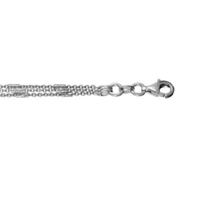 Bracelet en argent rhodié 3 chaînes alternées de cylindres ciselés - longueur 17cm + 2cm de rallonge