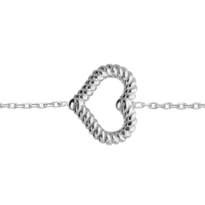 Bracelet en argent rhodié chaîne avec coeur torsadé evidé 16+3cm