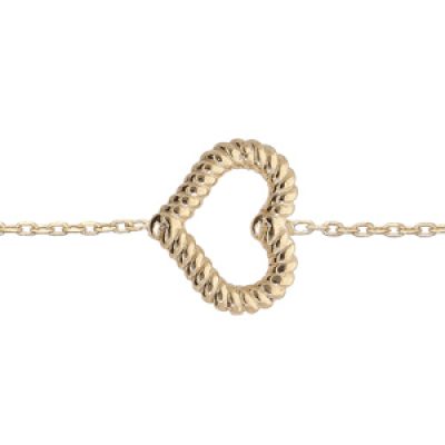 Bracelet en argent rhodié et dorure jaune chaîne avec coeur torsadé evidé 16+3cm