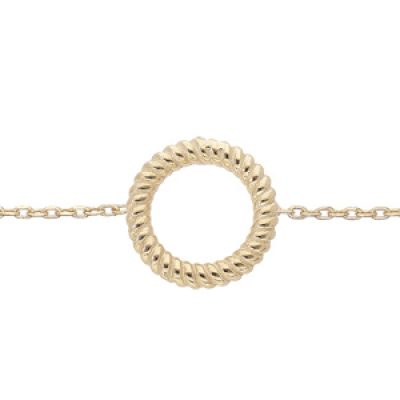 Bracelet en argent rhodié et dorure jaune chaîne avec cercle torsadé evidé 16+3cm
