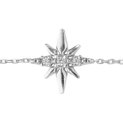 Bracelet en argent rhodié chaîne avec étoile Edelweis en oxydes blancs sertis 16+3cm