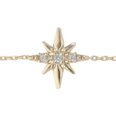 Bracelet en argent rhodié et dorure jaune chaîne avec étoile Edelweis en oxydes blancs sertis 16+3cm