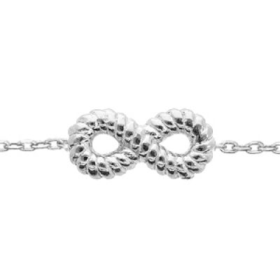 Bracelet en argent rhodié chaîne avec symbole infini travaillé 16+3cm