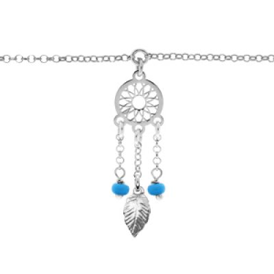 Bracelet en argent rhodié chaîne avec attrape rêve et perles bleu ciel 16