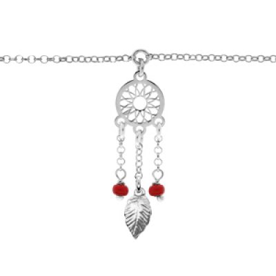 Bracelet en argent rhodié chaîne avec attrape rêve et perles rouge 16