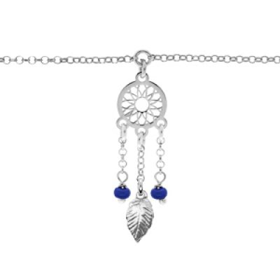Bracelet en argent rhodié chaîne avec attrape rêve et perles bleu foncé 16