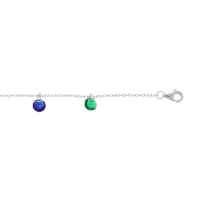 Bracelet en argent rhodié chaîne avec pampilles gouttes pierres multi couleurs 16+3cm