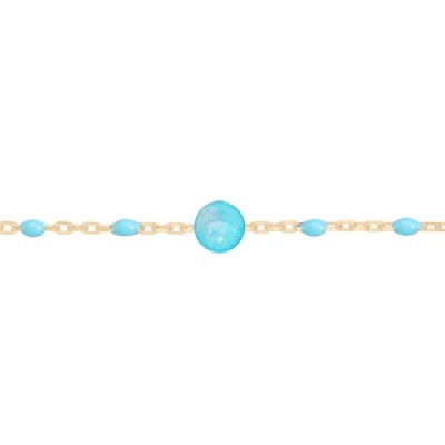 Bracelet en argent et dorure jaune chaîne avec perles de couleur turquoise et pierre Hémimorphite véritable 16+3cm