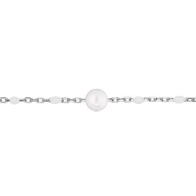 Bracelet en argent rhodié chaîne avec perles blanches et pierre de lune véritable 16+3cm