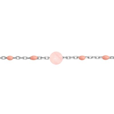 Bracelet en argent rhodié chaîne avec perles roses et Quartz rose véritable 16+3cm