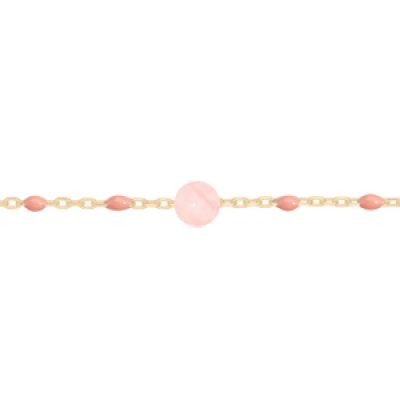 Bracelet en argent et dorure jaune chaîne avec perles rose et Quartz rose véritable 16+3cm