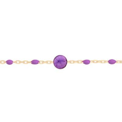 Bracelet en argent et dorure jaune chaîne avec perles violette et pierre Améthyste véritable 16+3cm