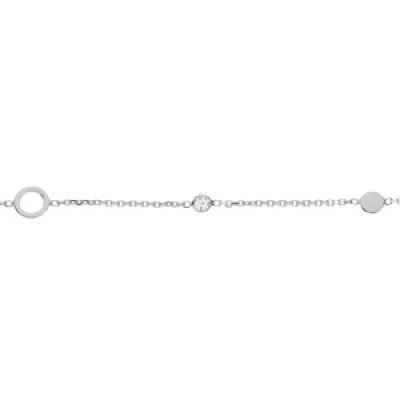 Bracelet en argent rhodié chaîne avec cercles avec oxydes blancs sertis 16+3cm