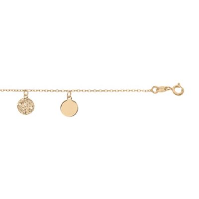 Bracelet en argent et dorure jaune chaîne avec pampilles lisses et diamantées 16+3cm