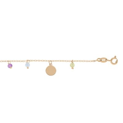 Bracelet en argent et dorure jaune chaîne avec pampilles coeurs évidés et perles facetées naturelles 16+3cm