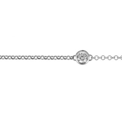Bracelet en argent rhodié chaîne maille jaseron avec oxyde rond blanc sertis clos au milieu - longueur 18cm