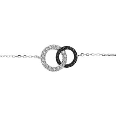 Bracelet en argent rhodié chaîne avec 2 anneaux de taille différente emmaillés
