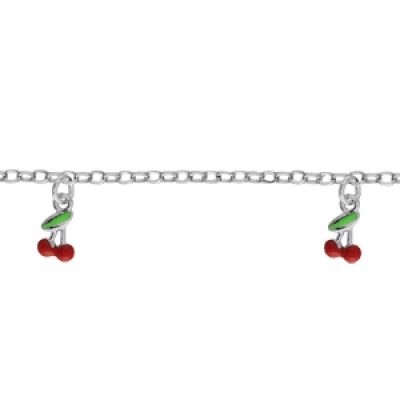 Bracelet pour enfant en argent rhodié chaîne avec 3 pampilles cerise - longueur 14cm + 2cm de rallonge