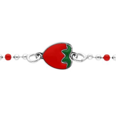 Bracelet en argent rhodié chaîne boules avec fraise rouge 13+3cm