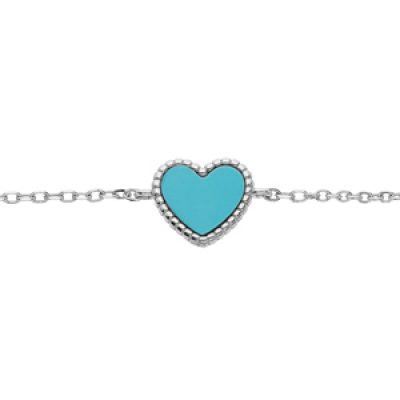 Bracelet en argent rhodié chaîne avec coeur couleur turquoise 15