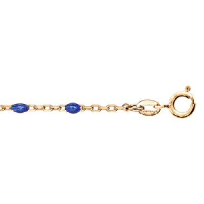Bracelet en argent et dorure jaune chaîne avec olives bleu foncé 15+3cm
