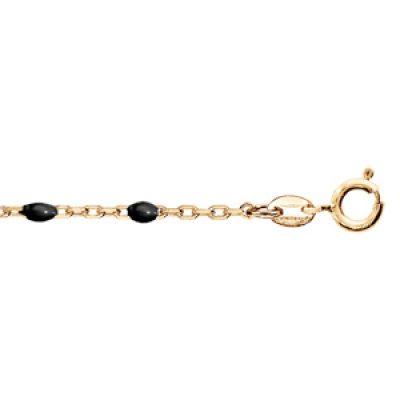 Bracelet en argent et dorure jaune chaîne avec olives noire 15+3cm